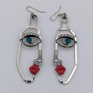 Surrealist Silver Face Earrings | Statement Dangles | Artist Jewelry